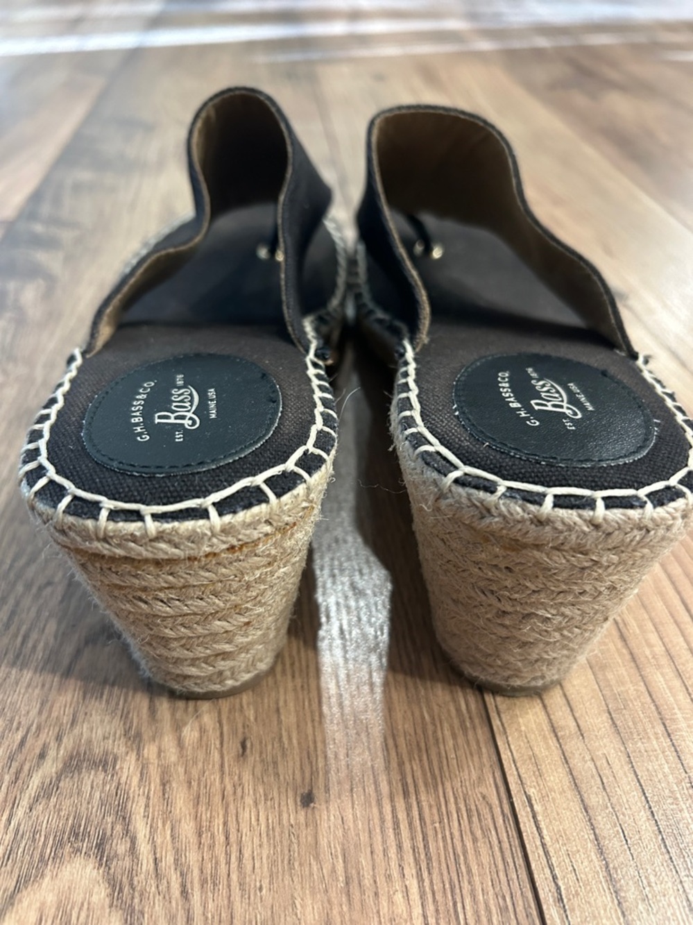 Bass Black Canvas Espadrille Wedge Sandals 2.5-3” Size 10 - Picture 3 of 9